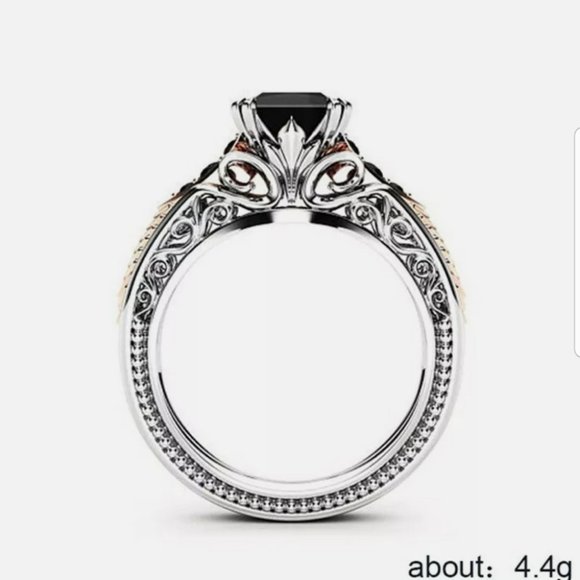 Brand New two tone silver/gold black sapphire ring - Picture 2 of 5